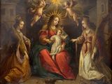 an image of a painting of the virgin and child surrounded by angels
