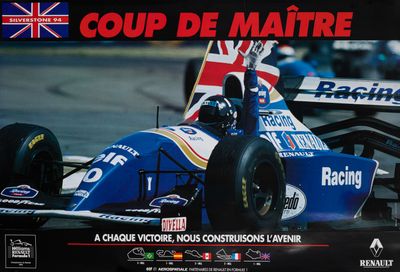 a poster of a racing car with a british flag on it