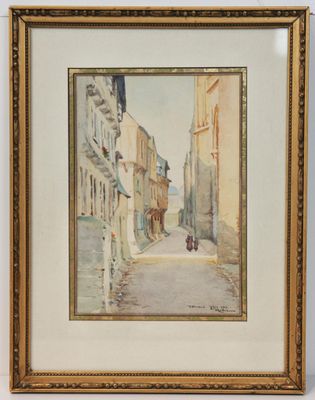 une image représentant un tableau représentant une scène de rue avec un cheval et une calèche