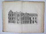 an open book with a drawing of a building on it