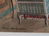 a painting of a chair and a table in a room