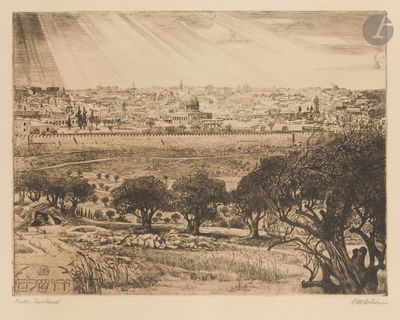 drawing of a view of the city of jerusalem from the mount of olives