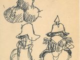 drawing of a drawing of a man in a hat and a woman in a dress and a man in a hat and a woman in a dress