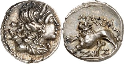 a silver coin with an image of a lion on it