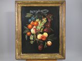 painting of a still life of fruit on a wooden easel