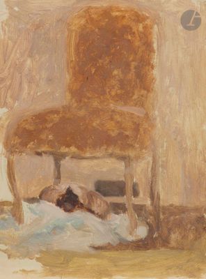 une image représentant un tableau où l'on voit une personne allongée par terre sous une chaise