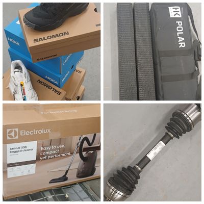 plusieurs photos de différents types de chaussures et d'accessoires dans des boîtes