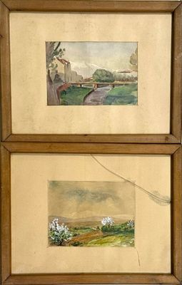 une paire d'aquarelles représentant une scène de vie à la ferme