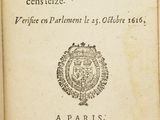 an old book with a picture of a coat of arms on it