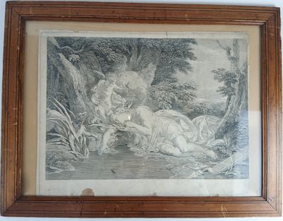 une vieille photo représentant un tableau où l'on voit un homme et une femme allongés par terre