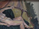a painting of a nude woman sitting on a chair