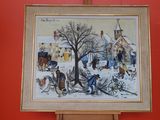 la photo d'un tableau accroché à un mur rouge