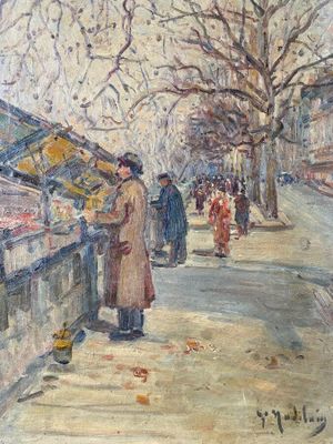 Gustave MADELAIN (1867-1944). Bouquiniste sur les quais anim…