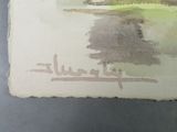 a picture of a watercolor painting of a golf course