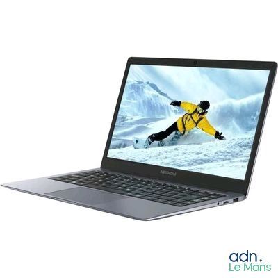un ordinateur portable sur l'écran duquel apparaît la photo d'un skieur