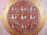 an image of a painting of a golden cross with people on it