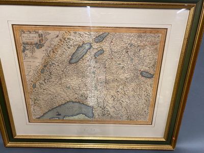 an old map of the united states is displayed in a gold frame