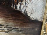 an image of a painting of a river with trees in the background