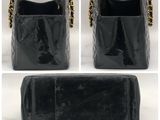 chanel black quilted patent bag with gold chain handles