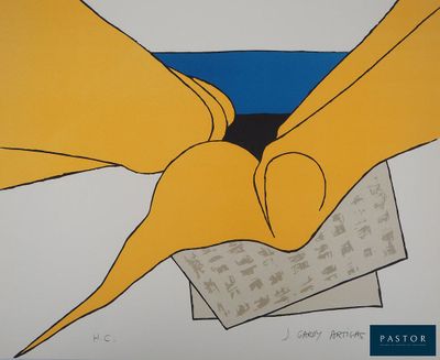 painting of a person holding a piece of paper with a bird on it