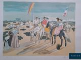 peinture d'un groupe de personnes à cheval sur une plage