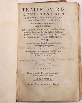 JOUBERT (Laurent). Traité du ris, contenant son essance, ses… - Photo 1