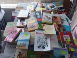 une table couverte de livres, placée devant une fenêtre