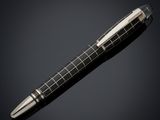 a pen with a black and white checkered pattern on it