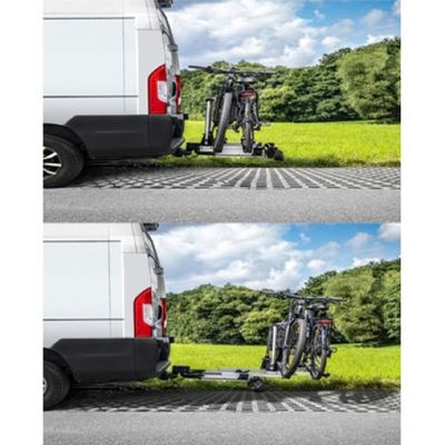deux photos d'une camionnette équipée d'un porte-vélos à l'arrière