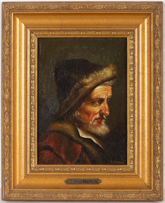 un tableau représentant un vieil homme coiffé d'un bonnet de fourrure