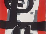 une image représentant une peinture en noir et blanc sur fond rouge