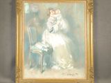 an image of a painting of a woman in a white dress sitting on a chair