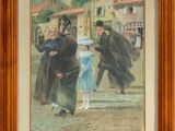 une image représentant une peinture d'une famille marchant dans une rue