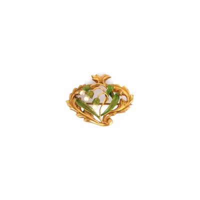 Travail français vers 1900 Broche "Brin de muguet" en or jau…