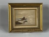 an image of a painting of a mountain in a gold frame