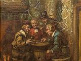 tableau représentant un groupe d'hommes jouant aux cartes dans une taverne