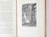 an open book with a picture of a man and a woman in the woods