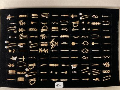 une vitrine présentant des bijoux en or et en argent sur un fond de velours noir