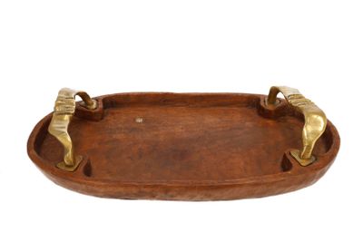 DAVID MARSHALL Plateau oval en bois naturel et laiton Poigne…