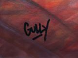 a close up of a painting of a person holding a tennis racket
