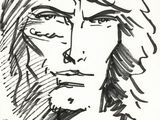 a drawing of a man with long hair and a beard