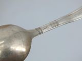 a silver spoon with a silver handle on a table