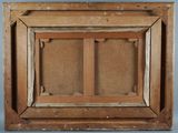 an old picture of a wooden frame with a window in it
