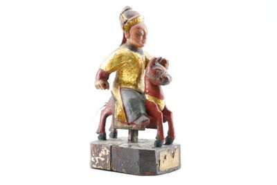 CHINE. Cavalier. Sujet en bois sculpté. - Photo 1