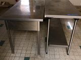 two tables that are sitting in a kitchen