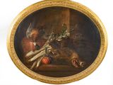 an image of a painting of a deer with a bunch of vegetables on it ' s head