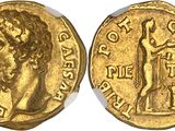 a gold coin with a woman on it and a man on the other side