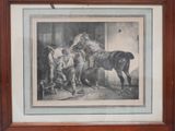 tableau représentant un homme menant un cheval à l'écurie, peint par une femme