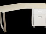 a white desk with two drawers and a file cabinet