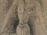 drawing of a woman sitting on a couch with her legs crossed